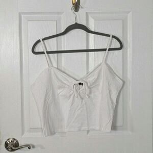 ASOS Designs Cropped Cotton O-Ring Tie Front White Camisole‎ Tank Top Size 14